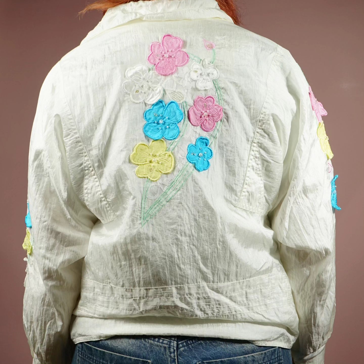 white and cute flowers jacket