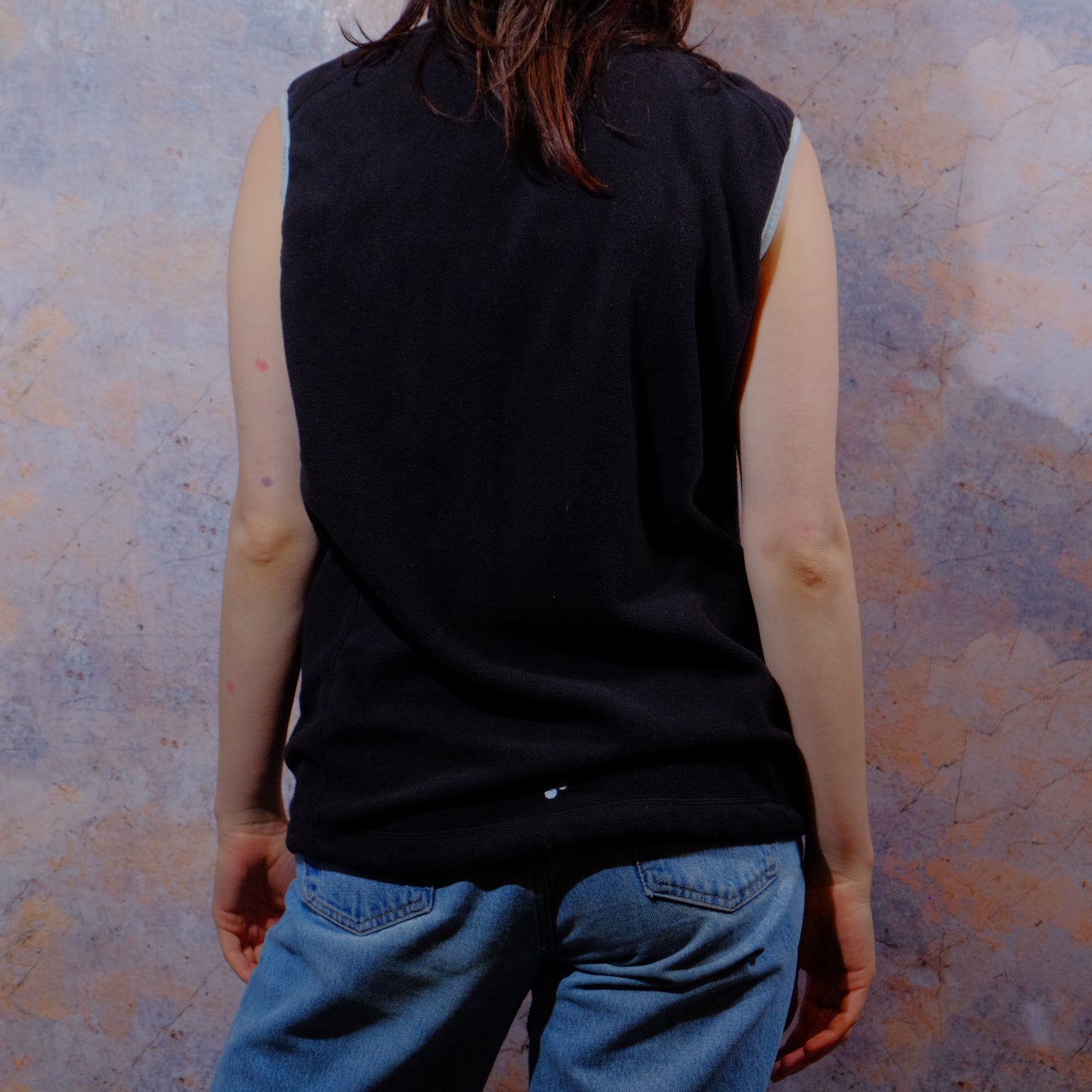 wanna go outside for a smoke? black fleece vest