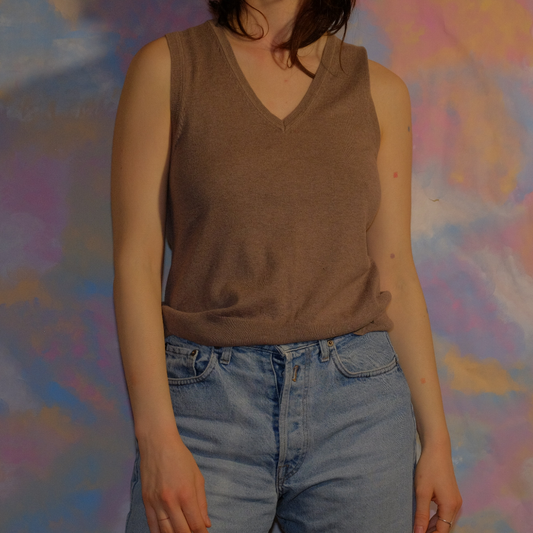 dragonfly on a lake brown vest top