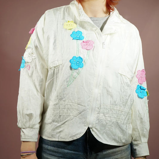 white and cute flowers jacket