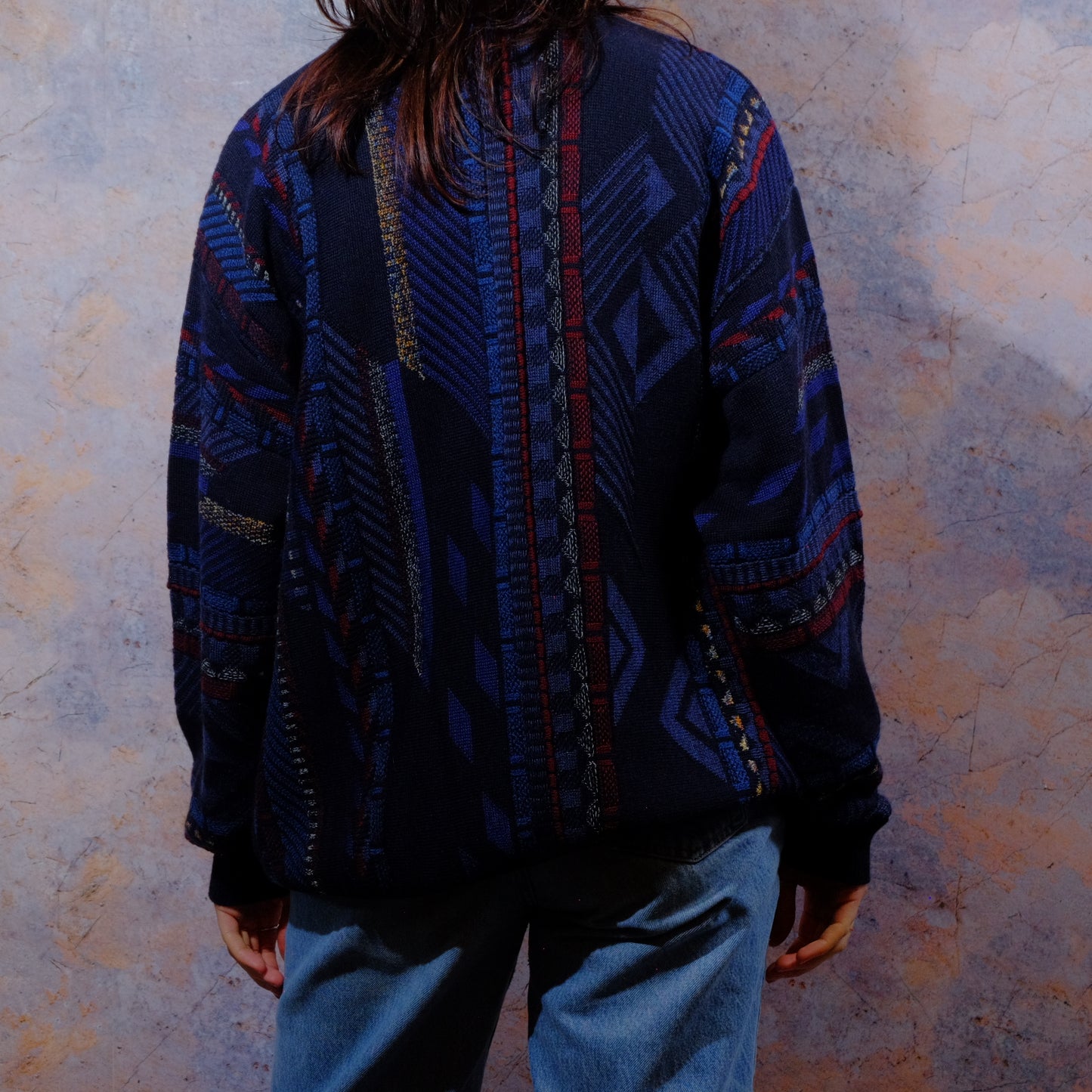 sometimes the blanket is just too heavy blue knitted jacket