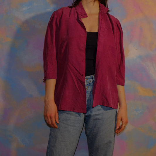 the collar is not so messed up as it looks silk burgundy shirt