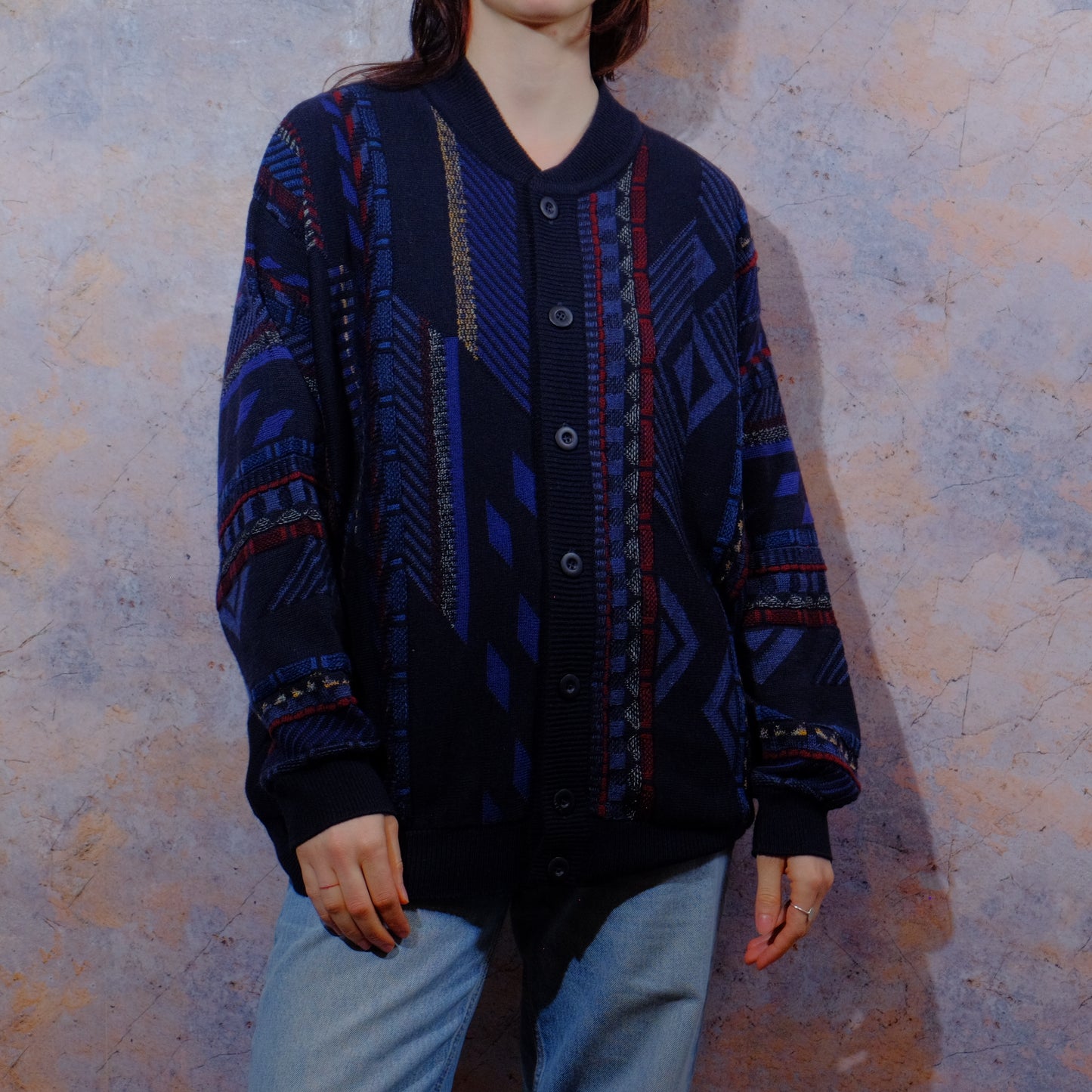 sometimes the blanket is just too heavy blue knitted jacket