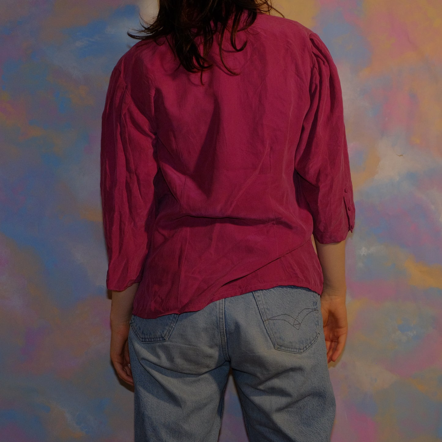 the collar is not so messed up as it looks silk burgundy shirt