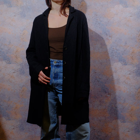 clumsy little panda black long knitted jacket