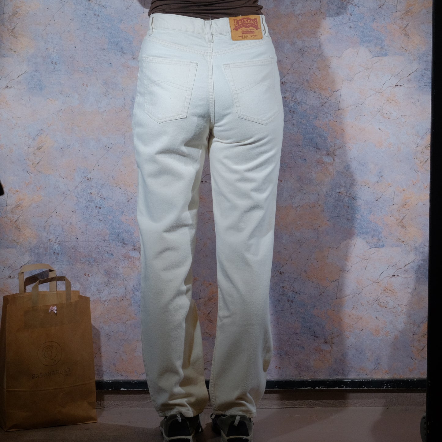 white chocolate is a lie but I don't care denim pants