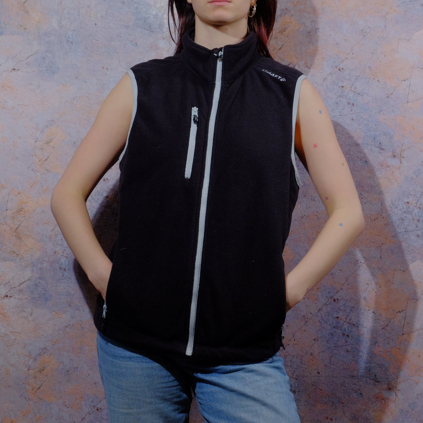 wanna go outside for a smoke? black fleece vest